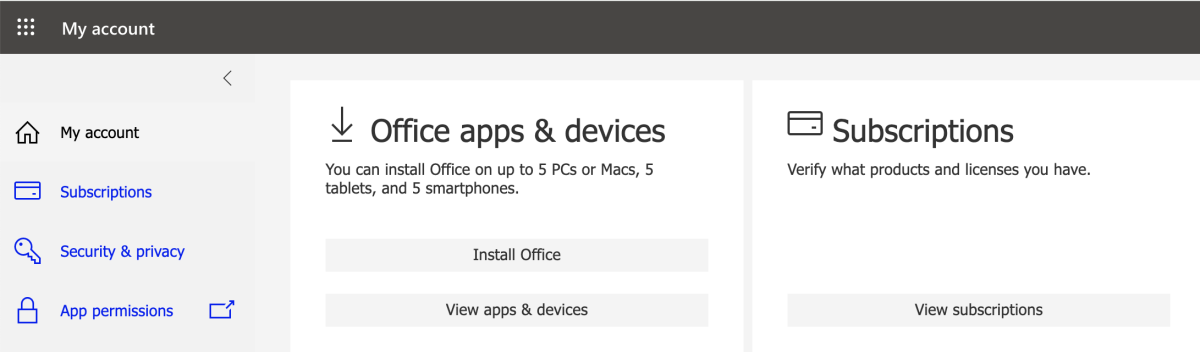 click install office under office apps and devices