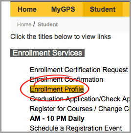 screen grab visual example My Enrollment Profile
