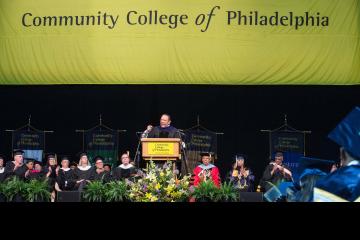 Commencement speaker Marc Morial gives his speech.