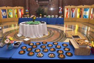Food and decorations on display in the Mint Rotunda