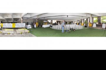 A panoramic view of the party site after set up.