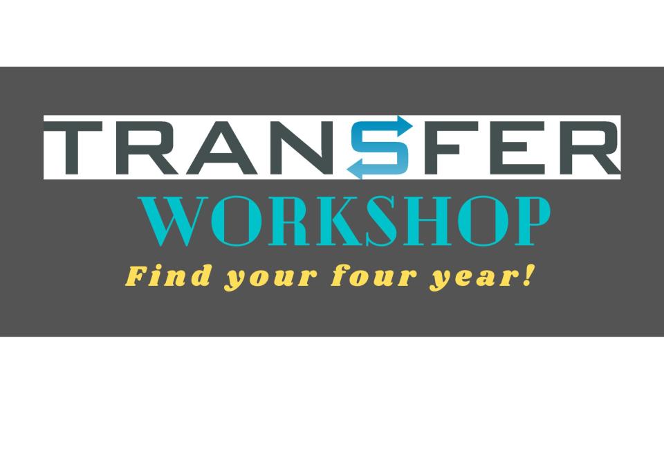 A banner with the words Transfer Workshop: Find your four year!