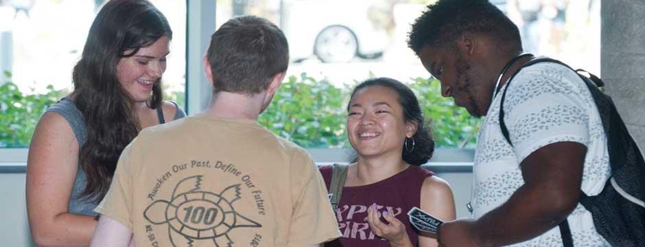 Students gathered in Bonnell Building Lobby