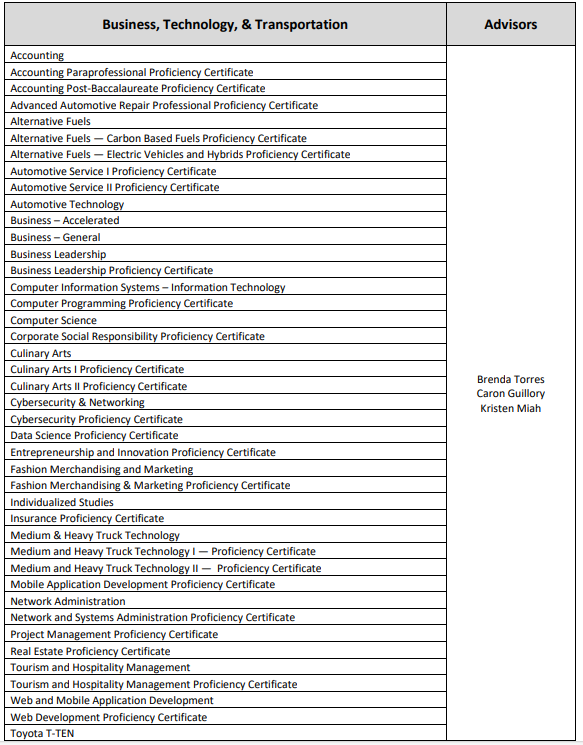 Business, Technology, &amp; Transportation Advisors